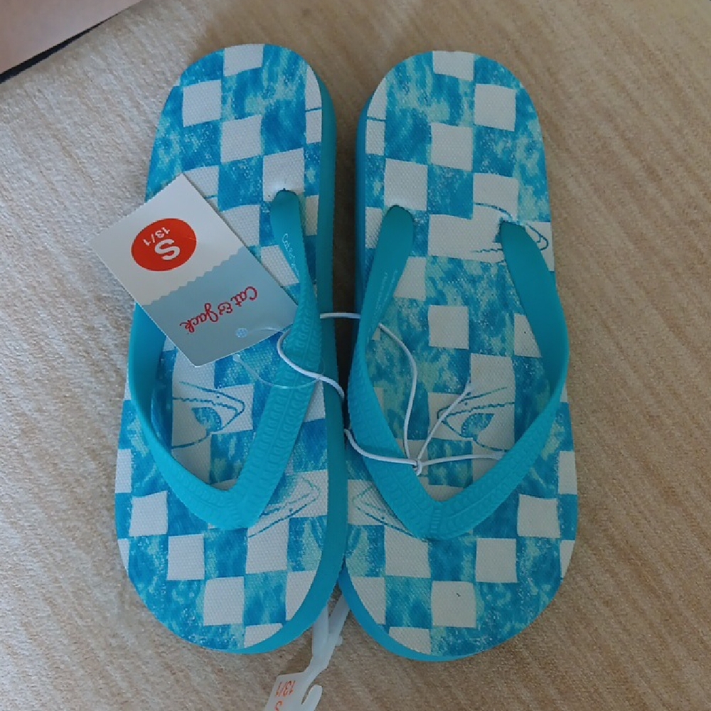 Cat And Jack Kids Blue Flip Flops Size 13-1 New